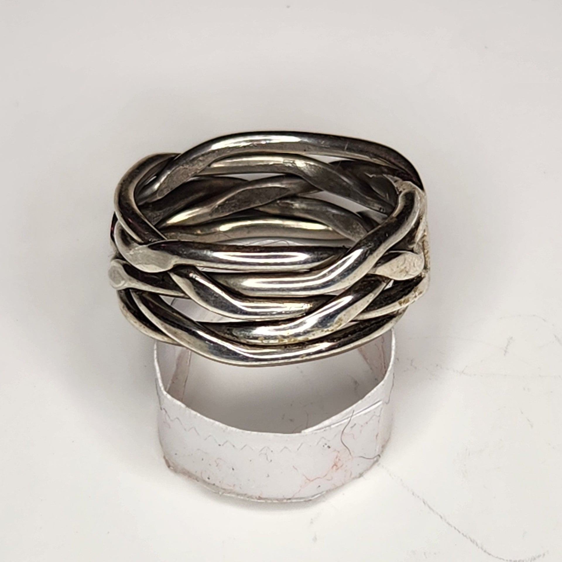 Vintage 925 Sterling Silver Wide Multi-Strand Wrapped Wire Bird Nest Ring Sz 7 2