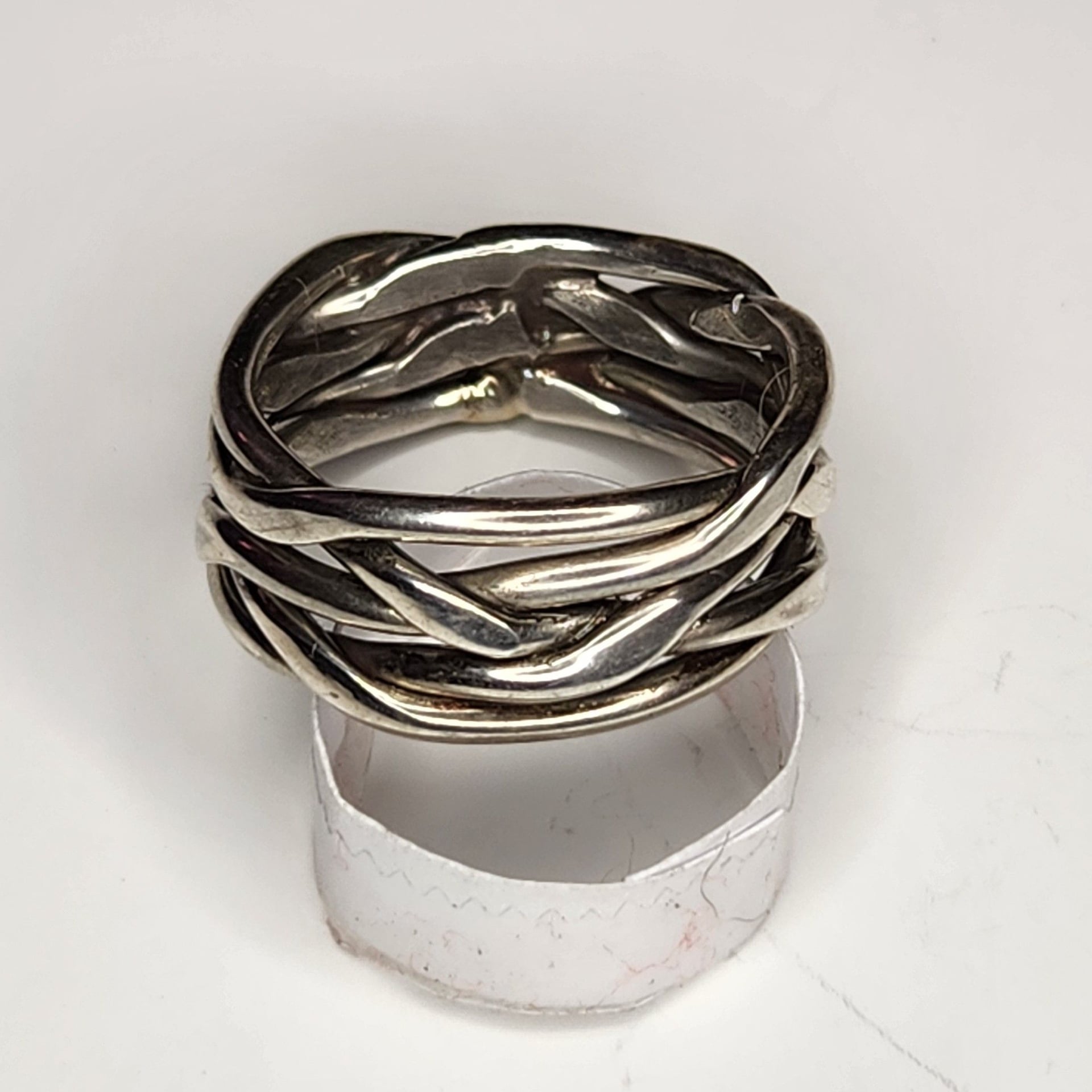 Vintage 925 Sterling Silver Wide Multi-Strand Wrapped Wire Bird Nest Ring Sz 7 3