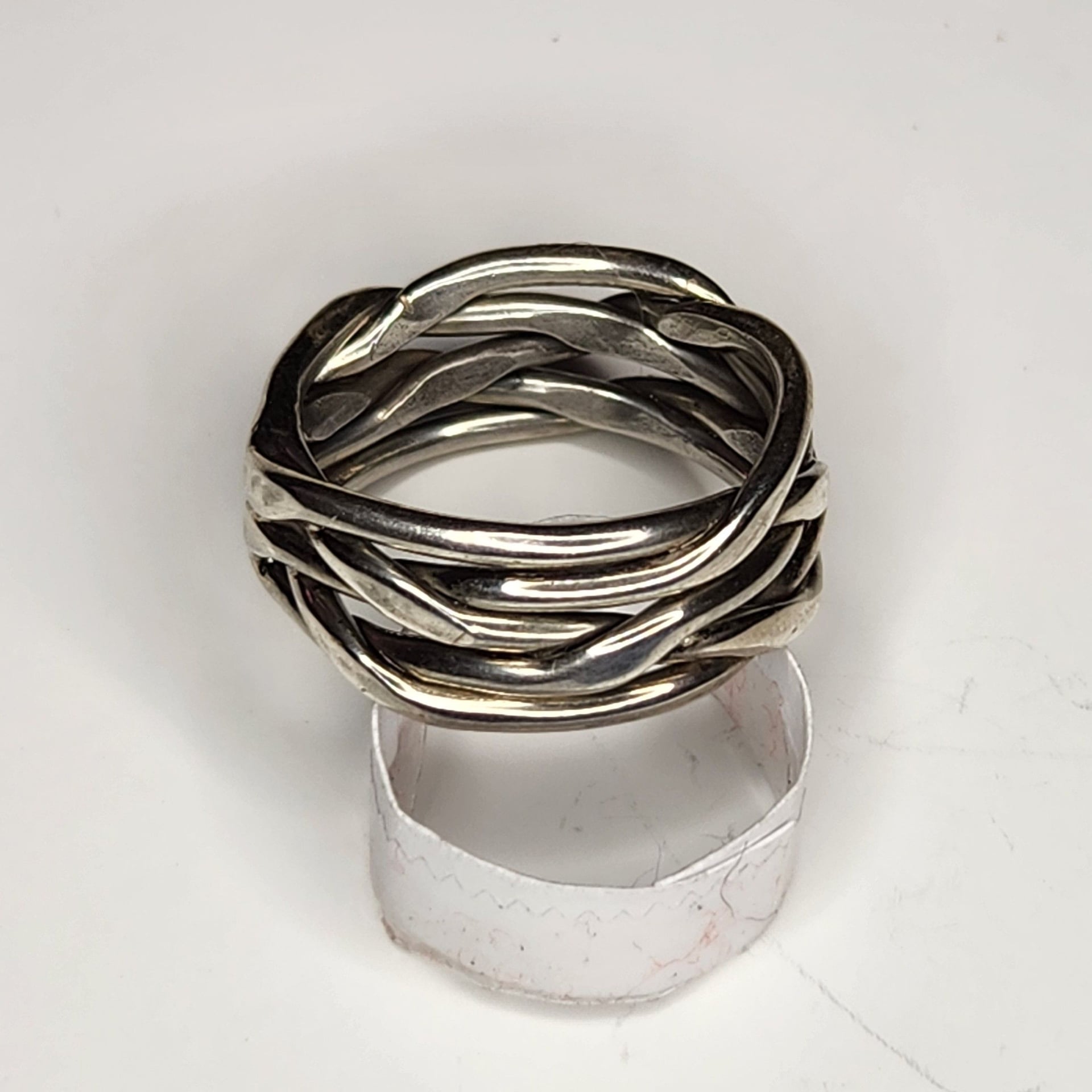Vintage 925 Sterling Silver Wide Multi-Strand Wrapped Wire Bird Nest Ring Sz 7 4