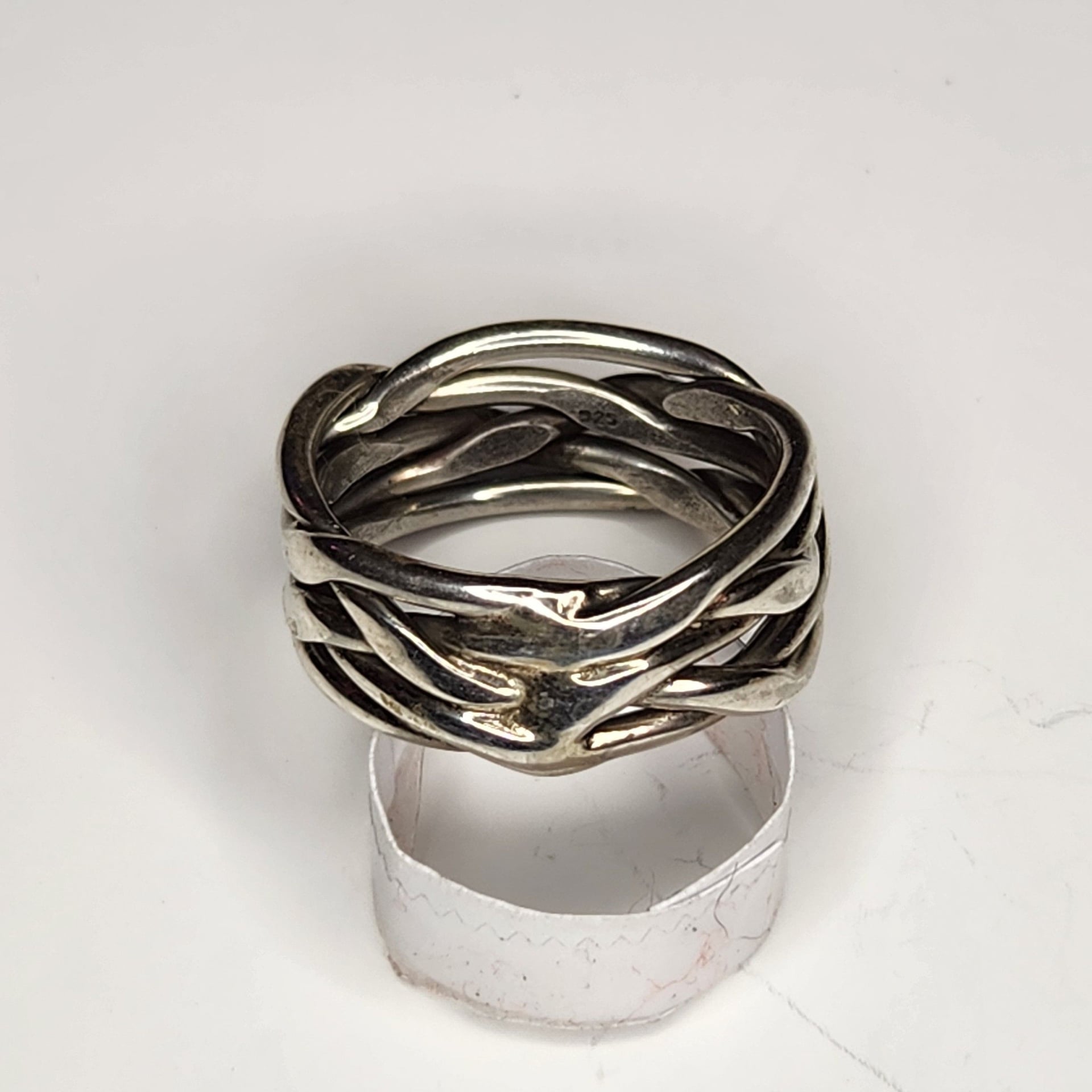 Vintage 925 Sterling Silver Wide Multi-Strand Wrapped Wire Bird Nest Ring Sz 7 5