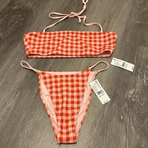 PacSun Red and Pink Gingham Bandeau Bikini Set
