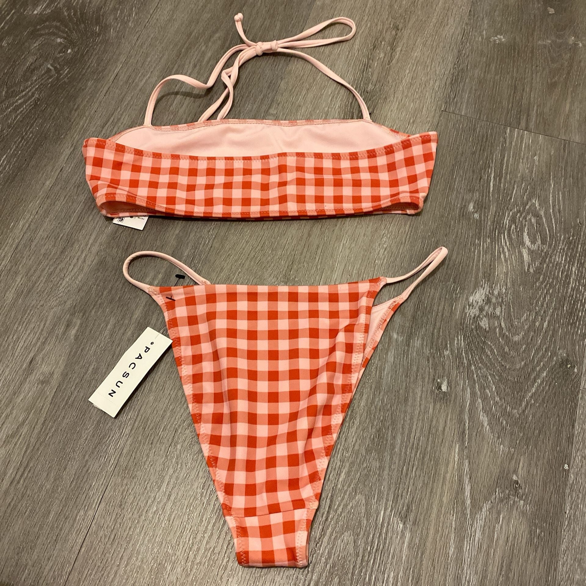 PacSun Red and Pink Gingham Bandeau Bikini Set 2