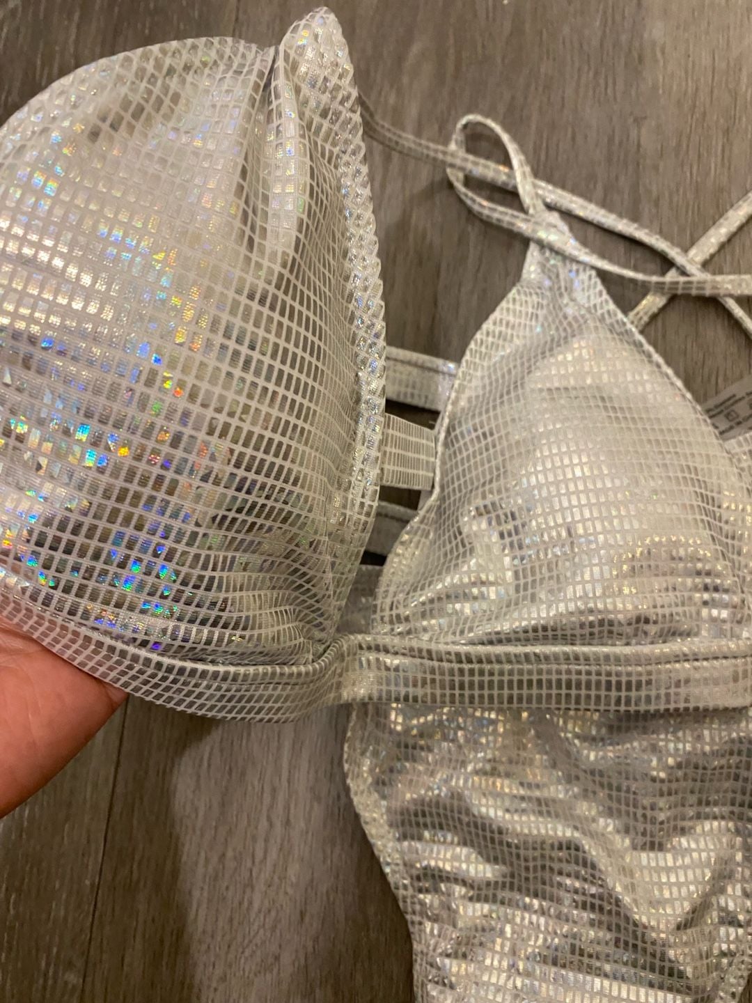 Shiny Silver Iridescent Disco Mosaic Geometric Bikini Two-Piece Set 1