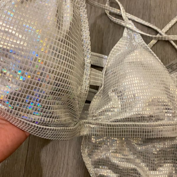 Shiny Silver Iridescent Disco Mosaic Geometric Bikini Two-Piece Set