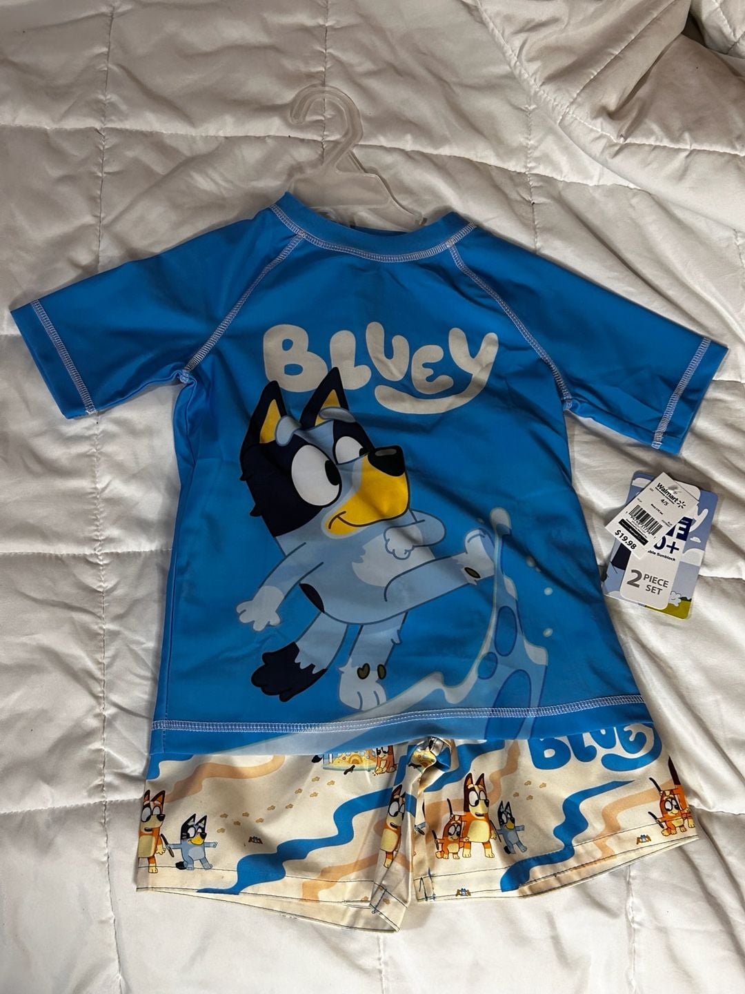 💟Bluey Toddler Boys 2-Piece Rash Guard and Swim Trunks Set Size: 4/5 4