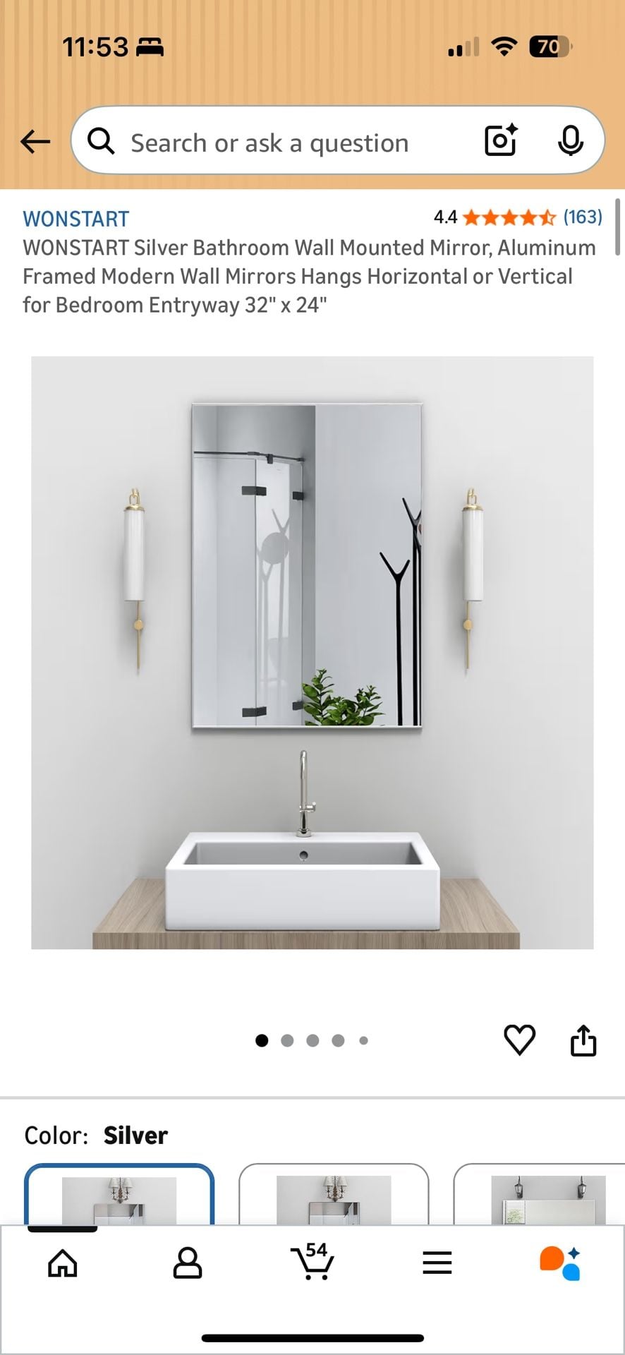 WONSTART 32" x 24" Silver Aluminum Framed Modern Bathroom Wall Mirror 1