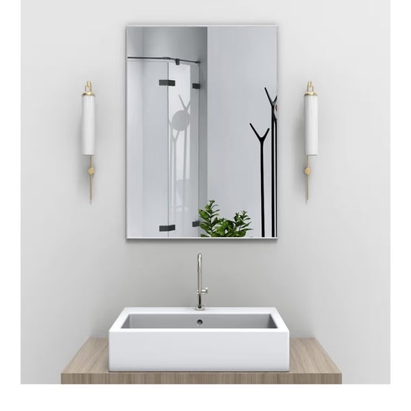 WONSTART 32" x 24" Silver Aluminum Framed Modern Bathroom Wall Mirror