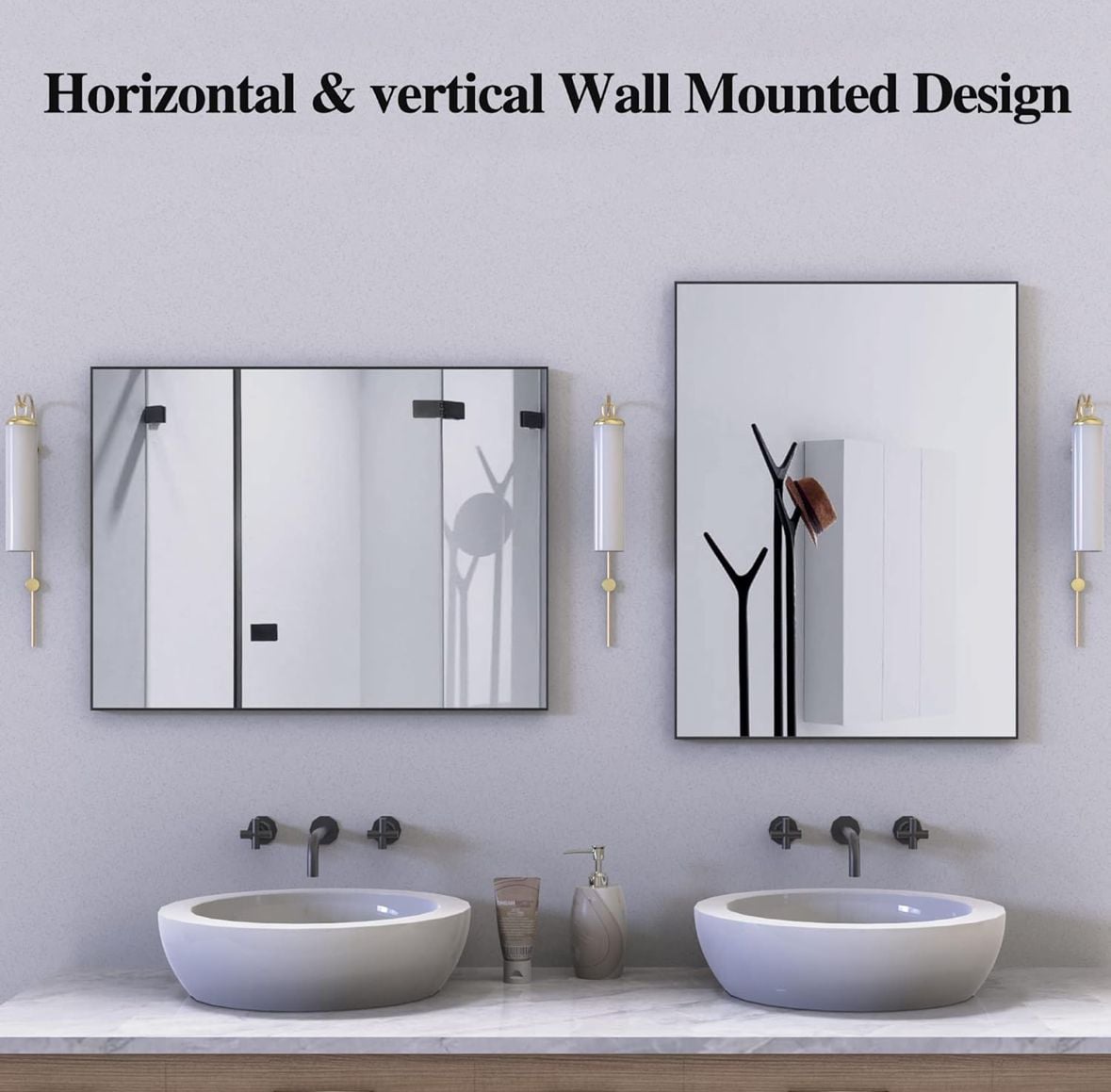 WONSTART 32" x 24" Silver Aluminum Framed Modern Bathroom Wall Mirror 2