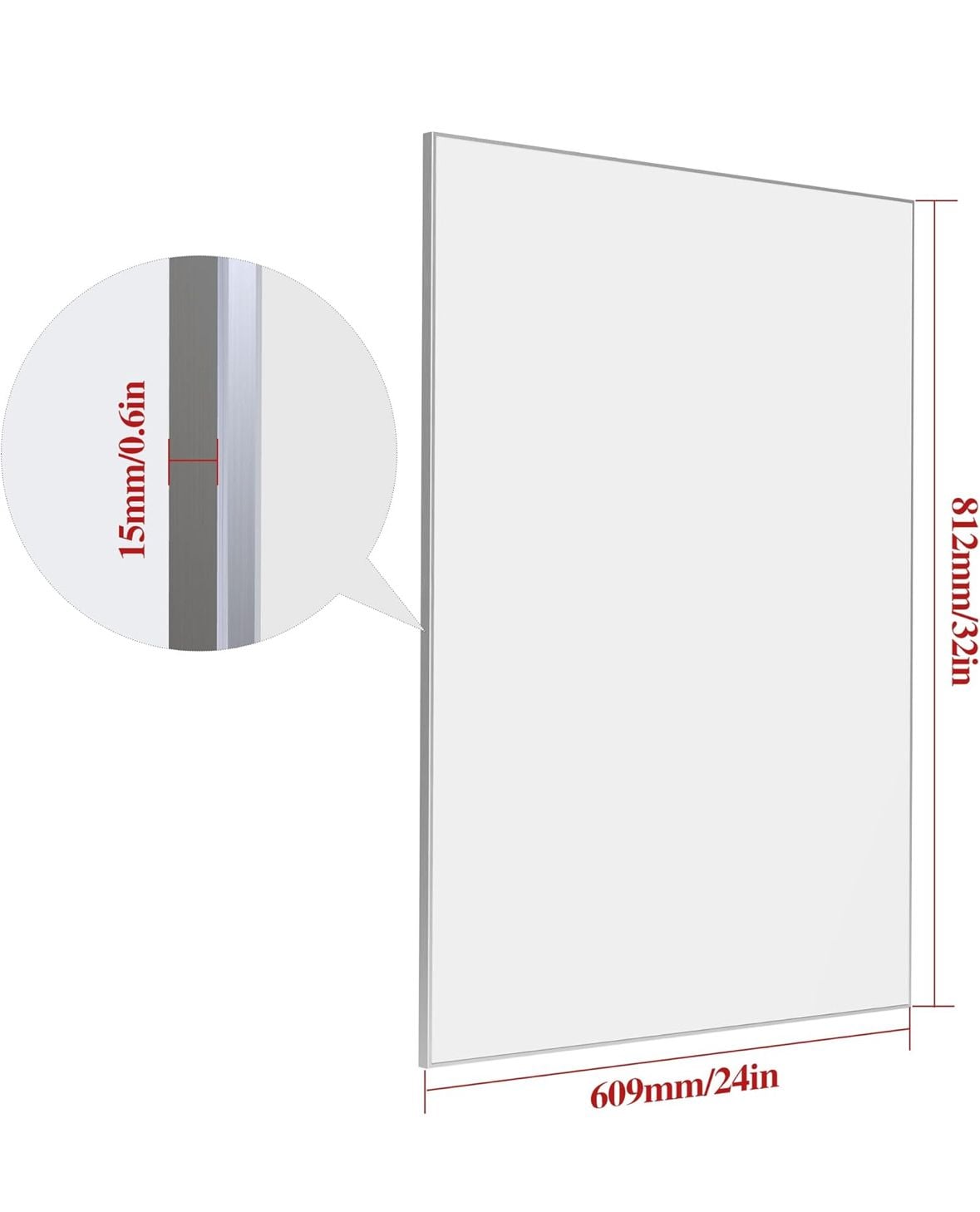 WONSTART 32" x 24" Silver Aluminum Framed Modern Bathroom Wall Mirror 3