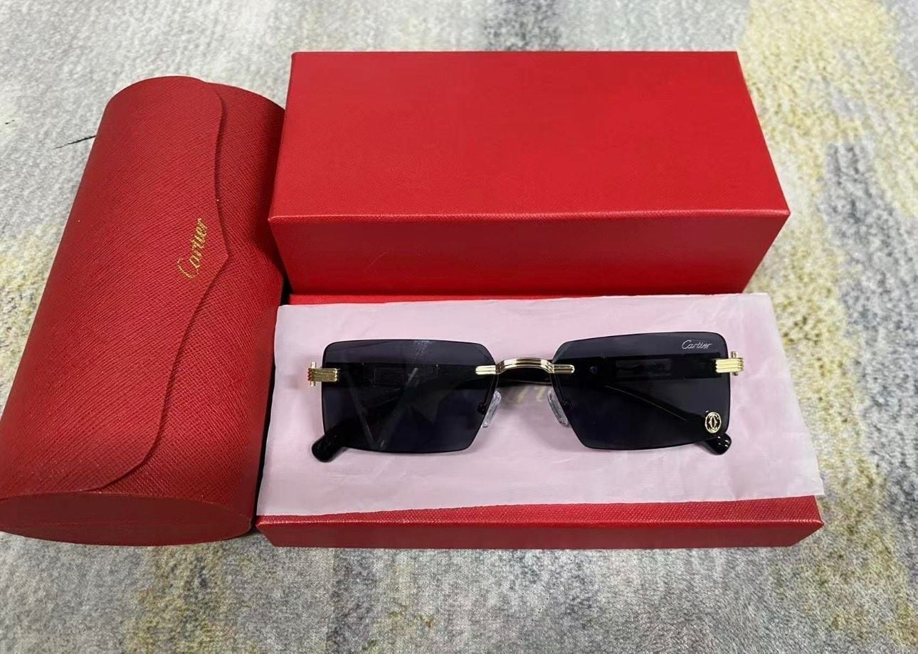 Luxury Rimless Sunglasses ā Gold Frame, Rectangle Lenses, High-End Designer Look w/ Box & Case 2