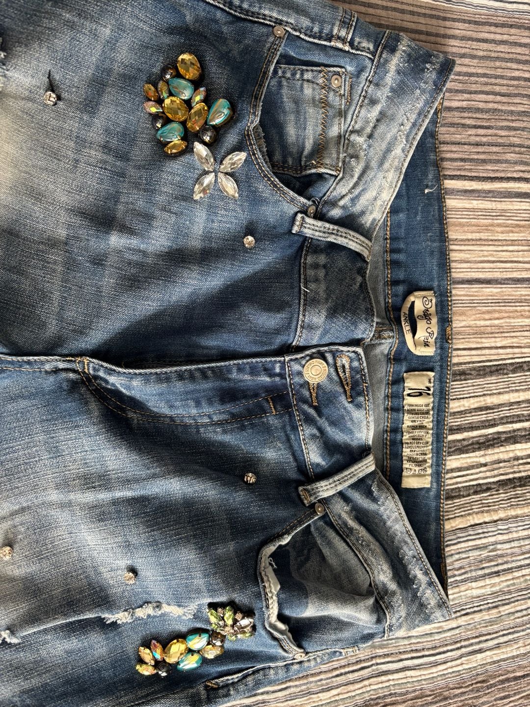Juniors Ankle Jewel Distressed Skinny Jeans Sz16 2
