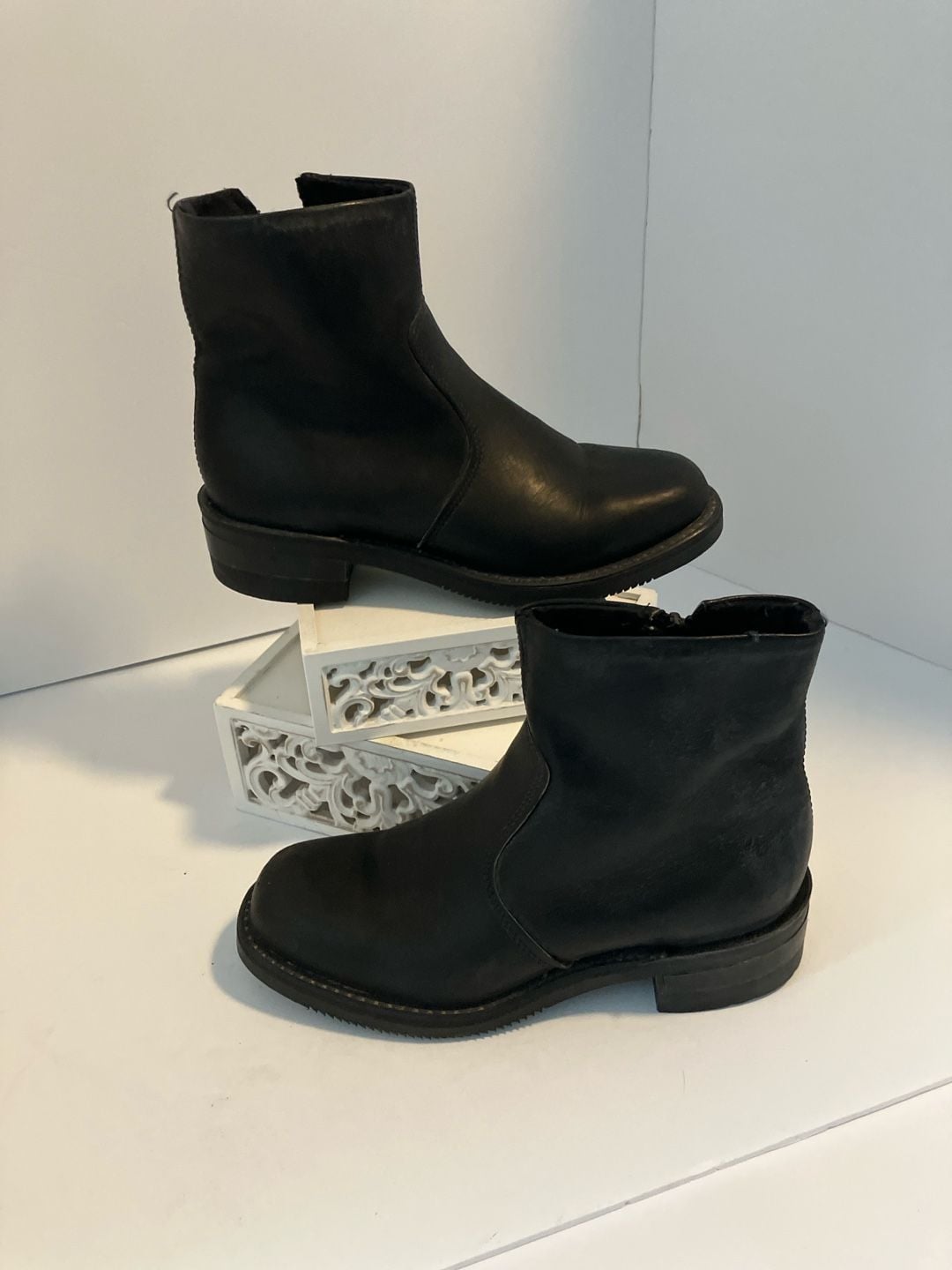 Double-H 6110 Men's Black Leather Side Zipper Ankle Boots Size 7.5 D 2
