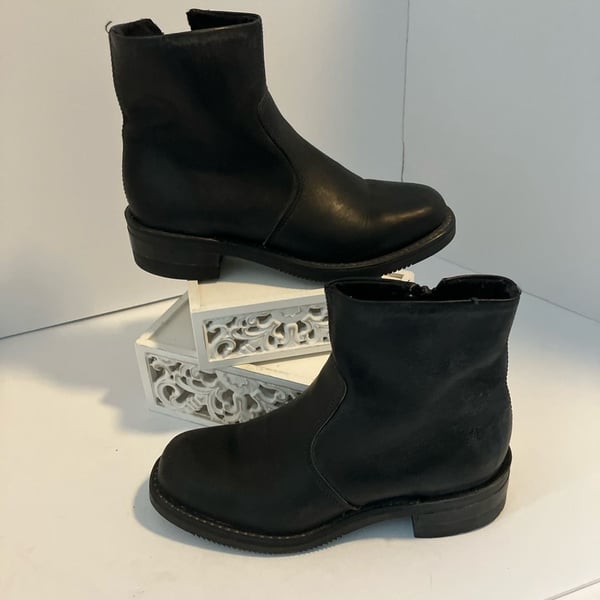 Double-H 6110 Men's Black Leather Side Zipper Ankle Boots Size 7.5 D