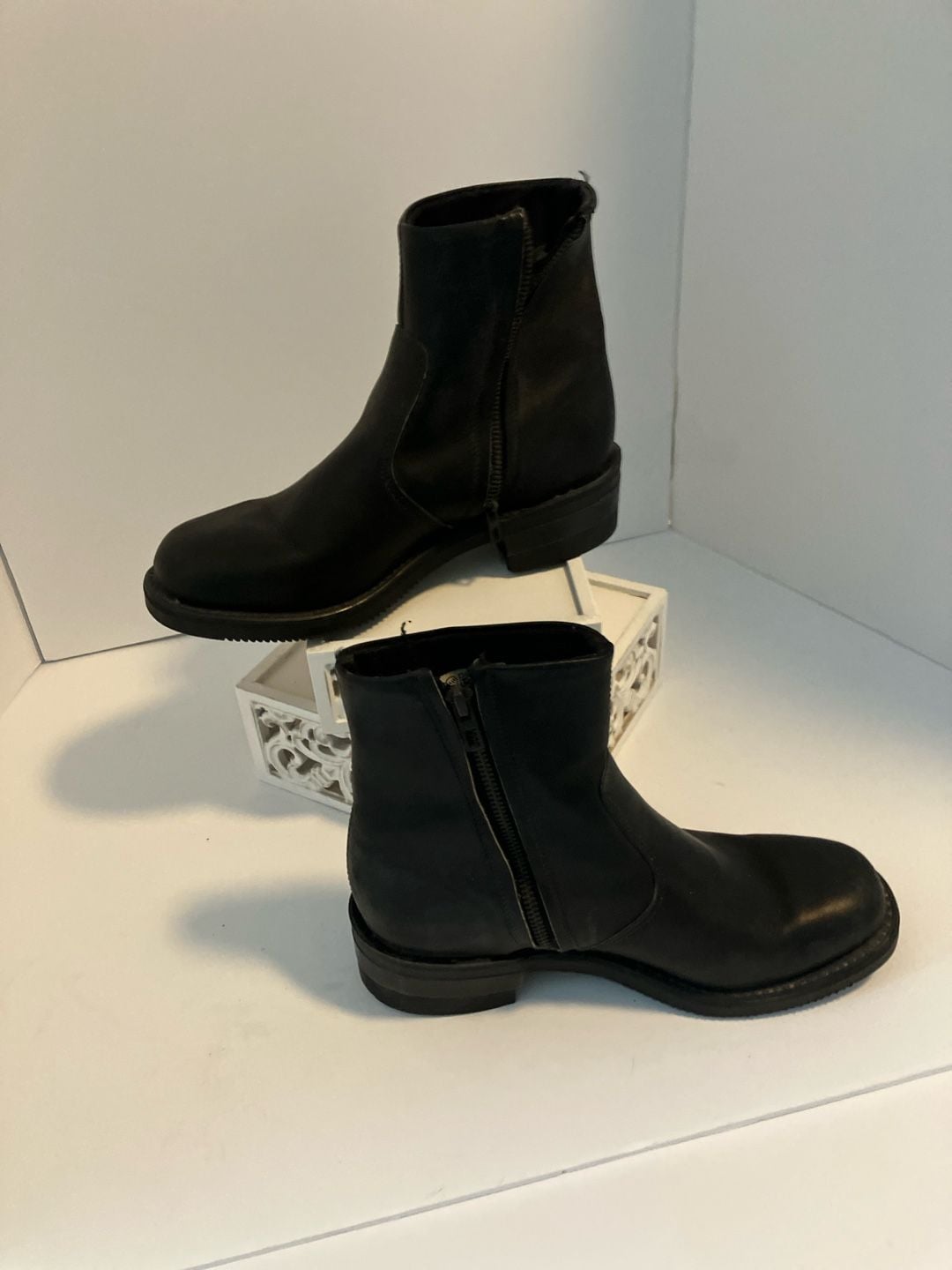 Double-H 6110 Men's Black Leather Side Zipper Ankle Boots Size 7.5 D 3