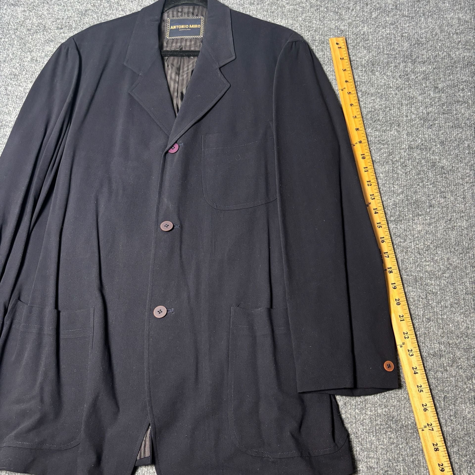 Antonio Miro Barcelona Mens 44L Black Wool Blend Suit Jacket w.Trousers Spain  10
