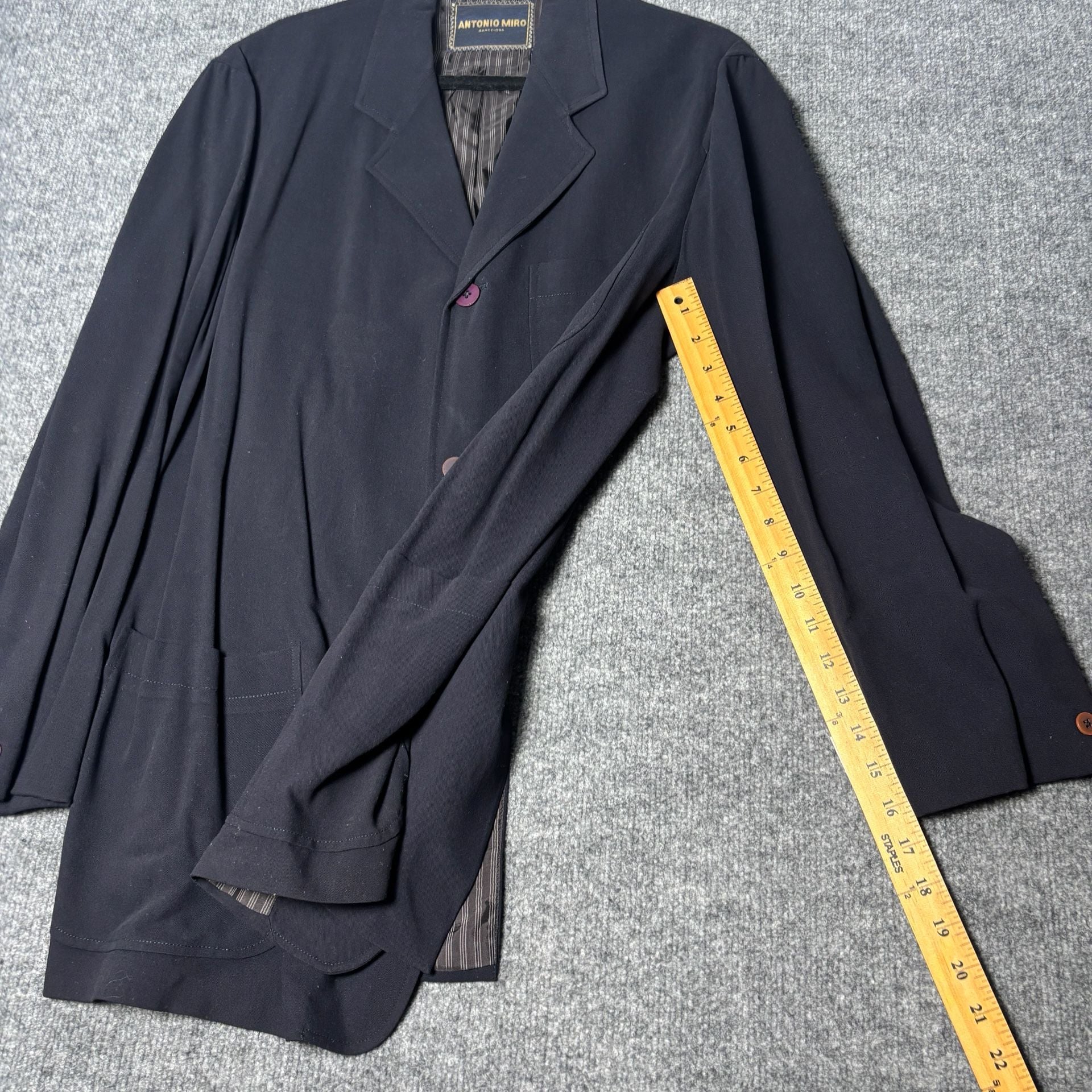 Antonio Miro Barcelona Mens 44L Black Wool Blend Suit Jacket w.Trousers Spain  14