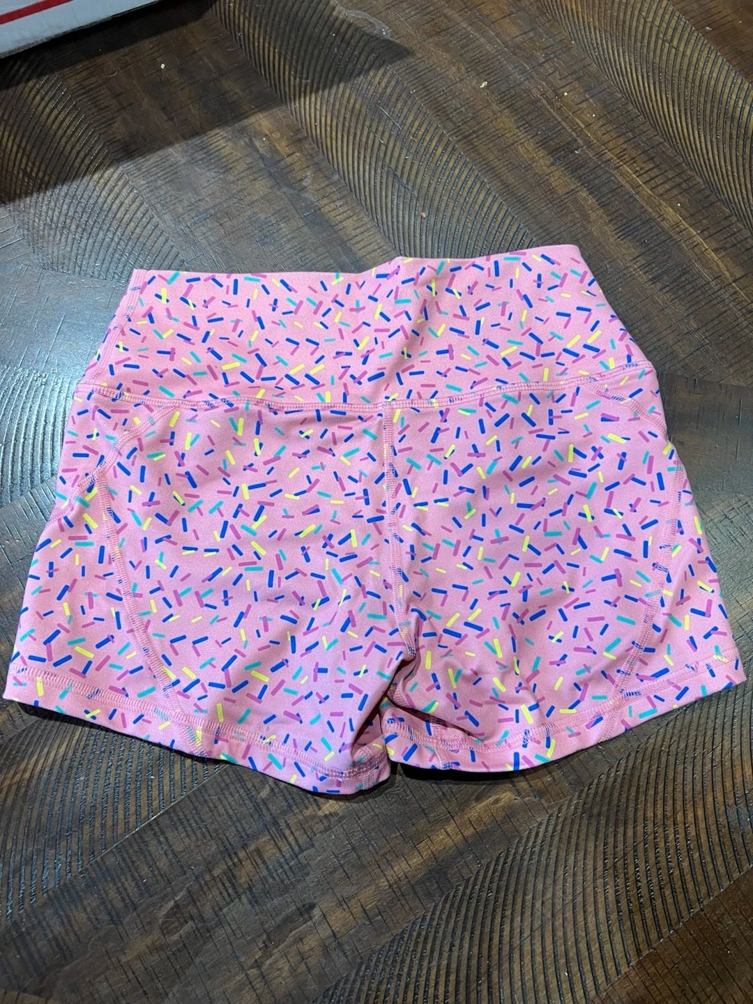 FLEO Women's Pink Sprinkles High-Waisted Gym Shorts Small 3