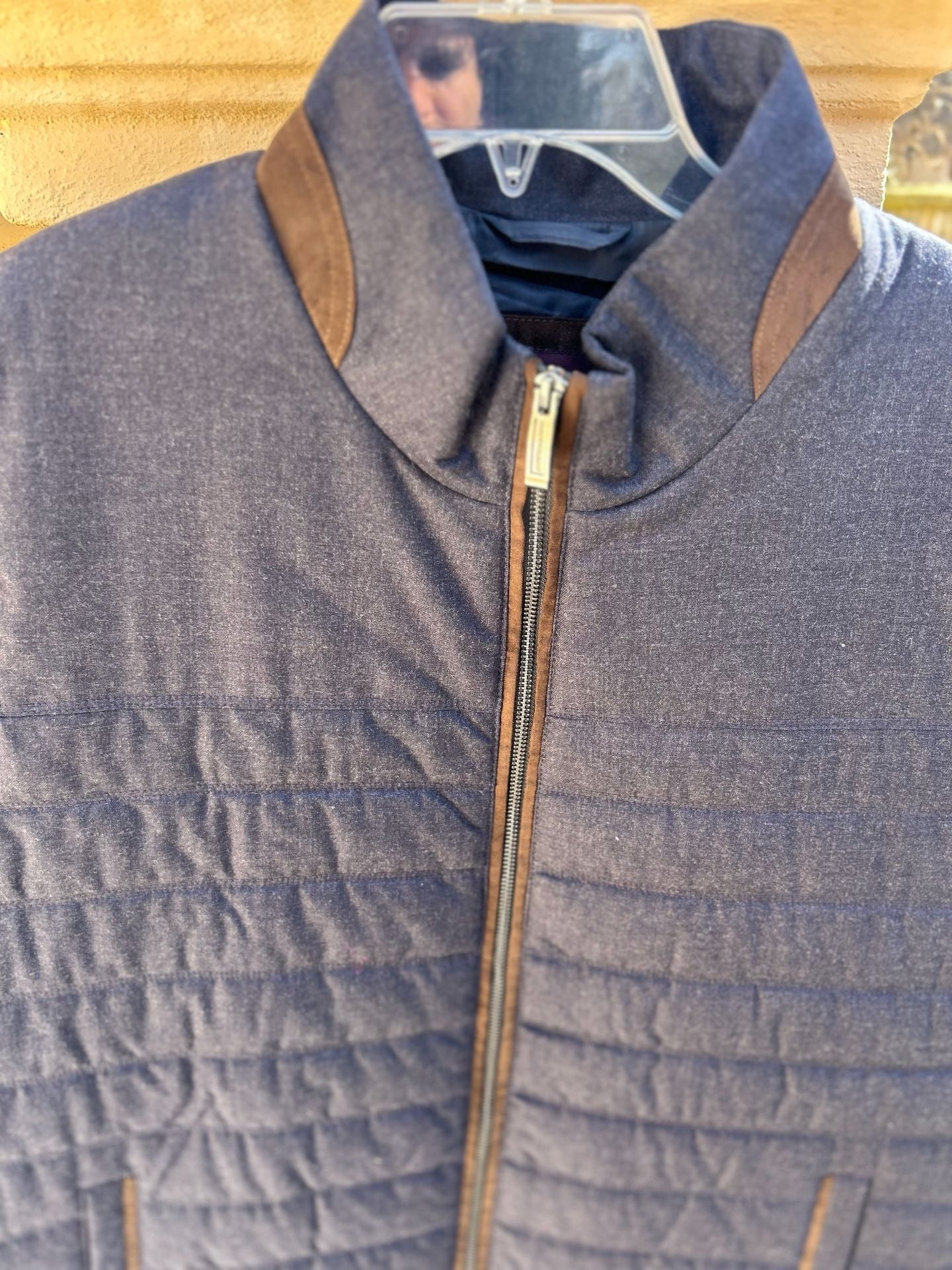 Johnston & Murphy Mens XXL Navy Quilted Full-Zip Vest with Suede Trim 3