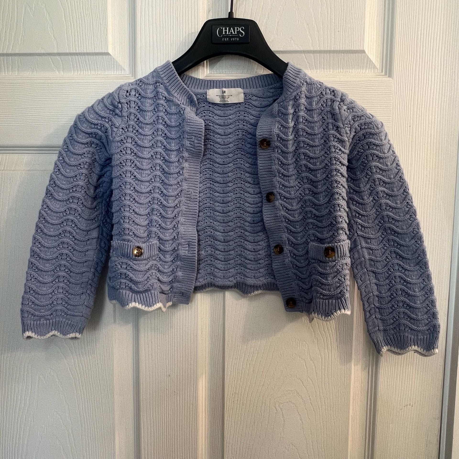 H&M Kids Blue Pointelle Knit Scalloped Edge Cardigan Sweater Size 6-8 Years 2