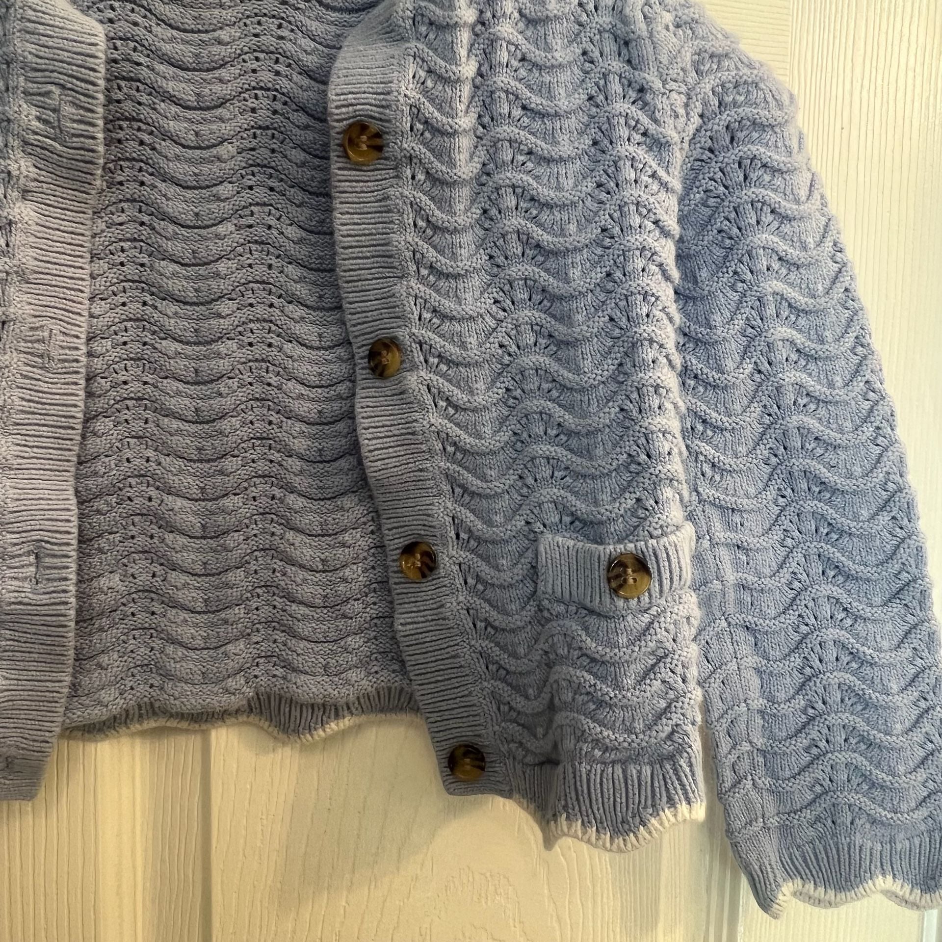 H&M Kids Blue Pointelle Knit Scalloped Edge Cardigan Sweater Size 6-8 Years 4