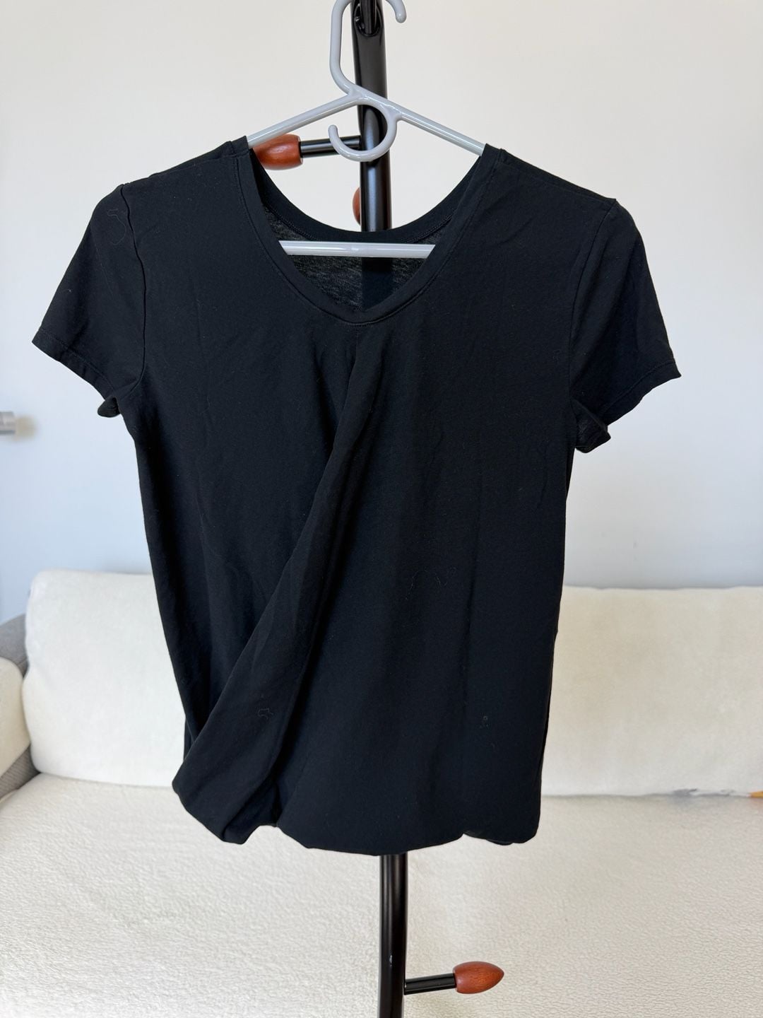 Victoria Sport Black Cross-Front Drape Short Sleeve Workout Tee XS 3
