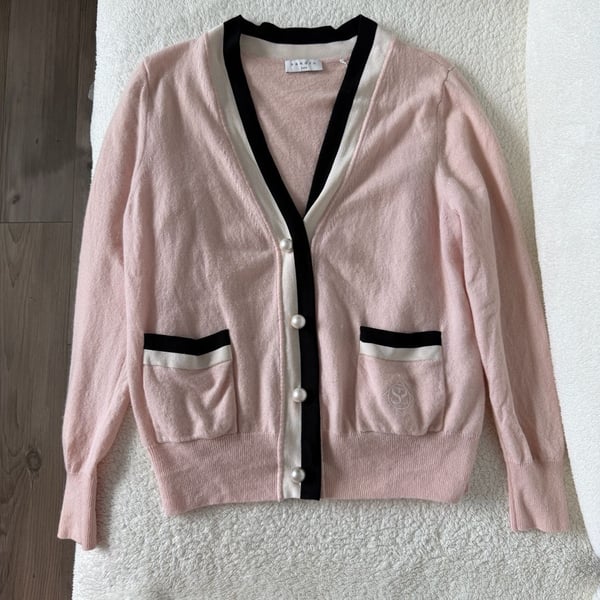 Sandro Paris Pink Wool & Cashmere Blandine Cardigan with Pearl Buttons