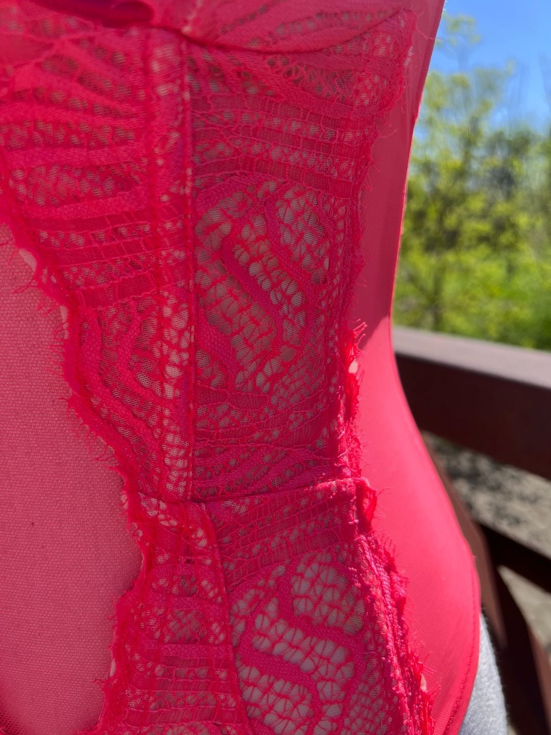 Victoria's Secret Hot Pink Lace and Mesh High Neck Bustier Corset 7