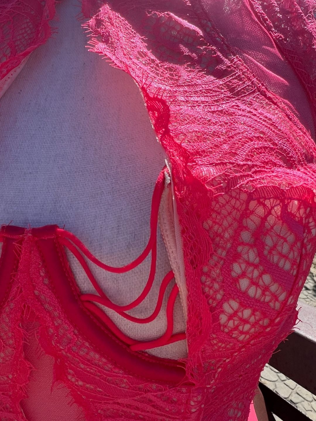 Victoria's Secret Hot Pink Lace and Mesh High Neck Bustier Corset 8