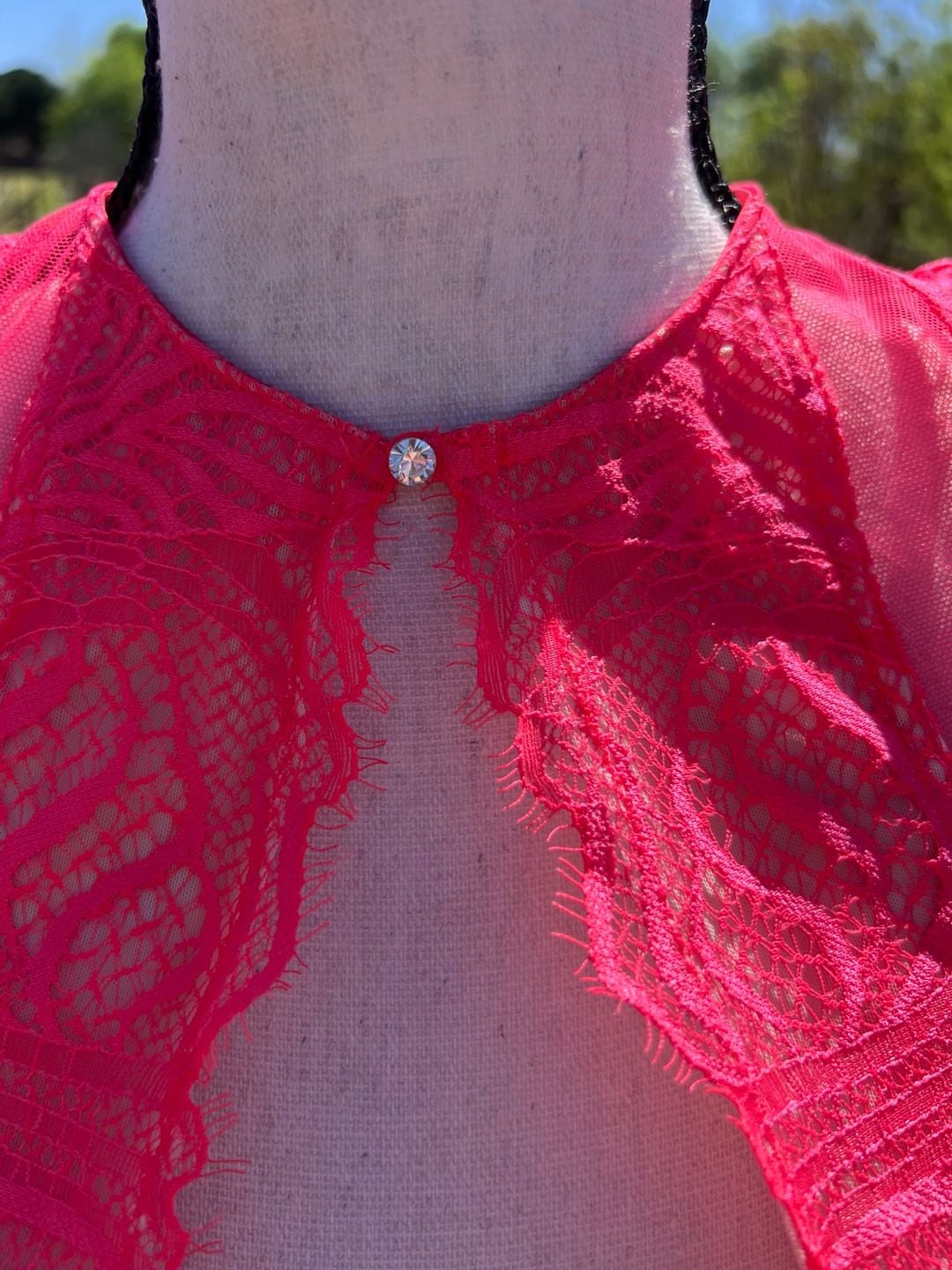 Victoria's Secret Hot Pink Lace and Mesh High Neck Bustier Corset 9