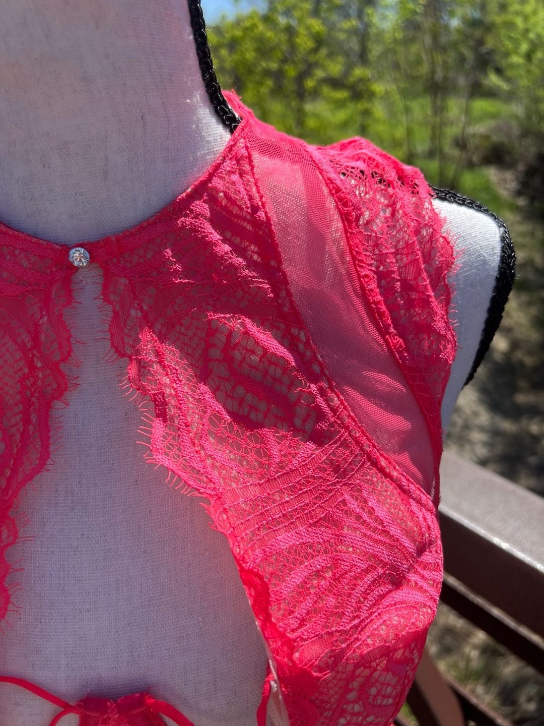 Victoria's Secret Hot Pink Lace and Mesh High Neck Bustier Corset 10