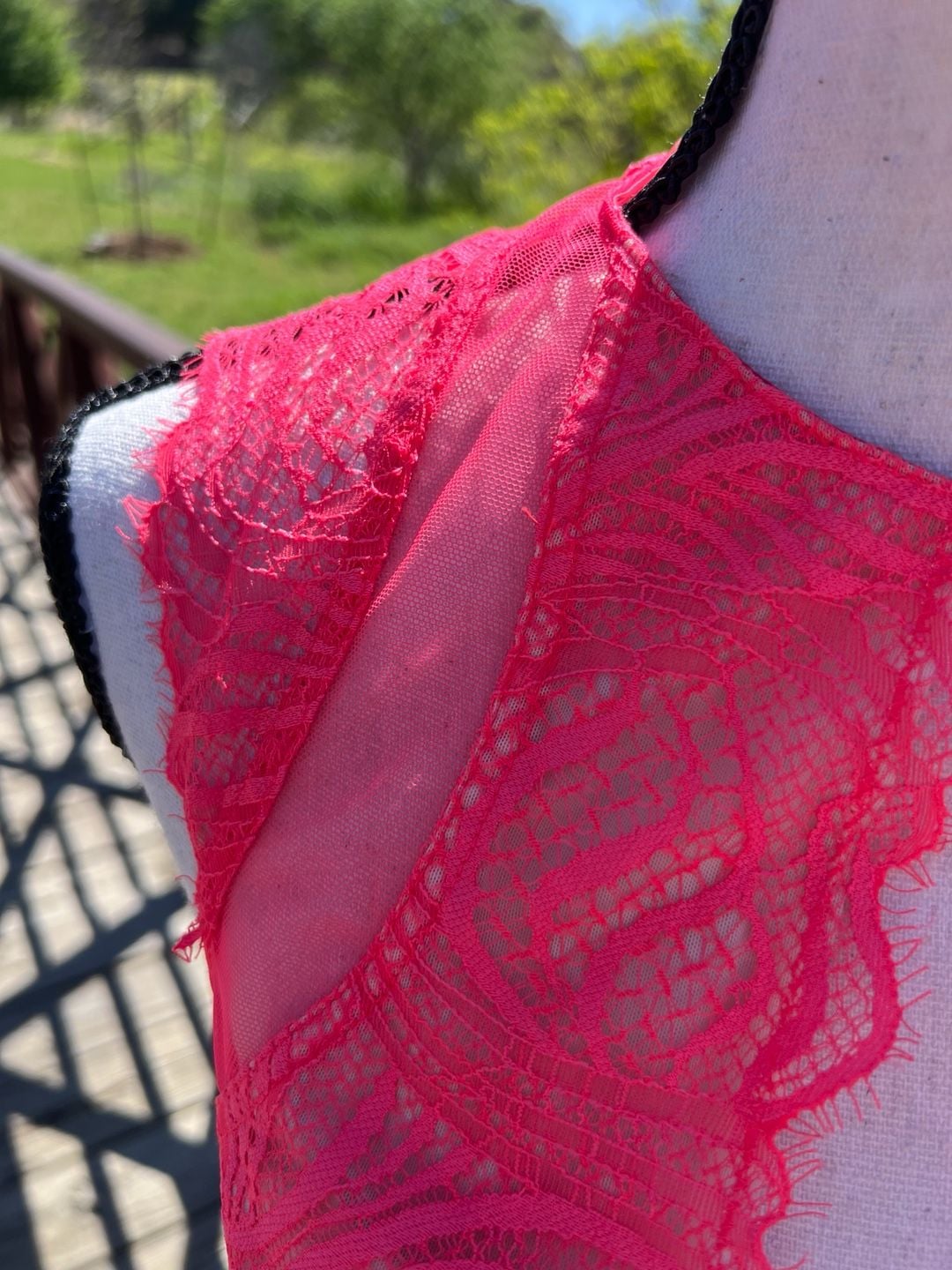 Victoria's Secret Hot Pink Lace and Mesh High Neck Bustier Corset 11