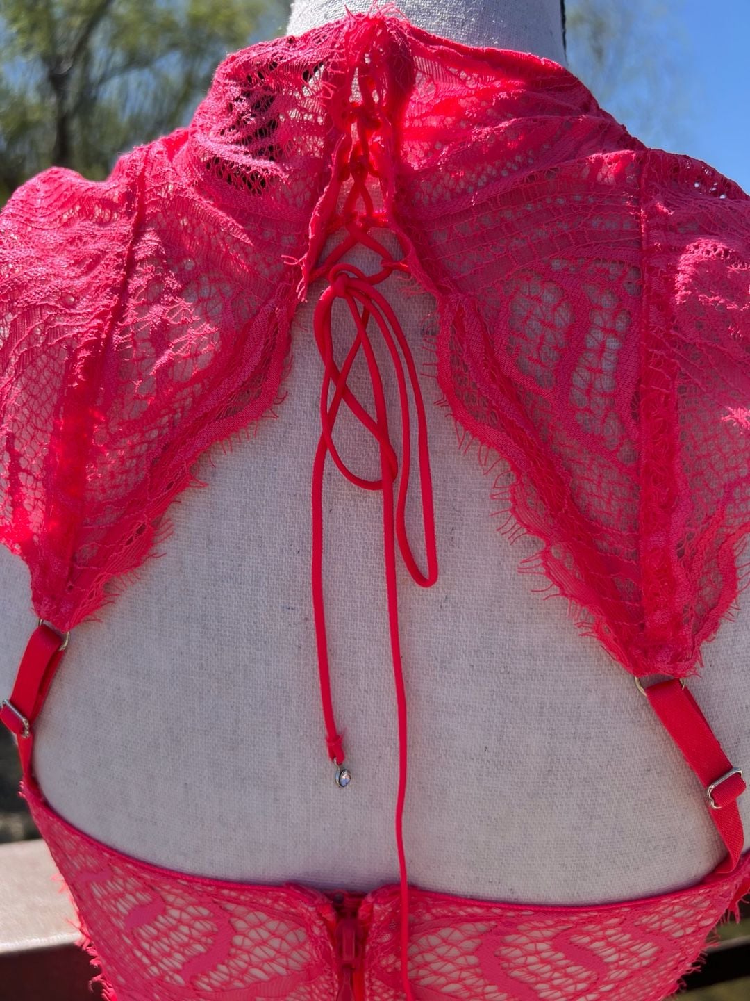 Victoria's Secret Hot Pink Lace and Mesh High Neck Bustier Corset 16