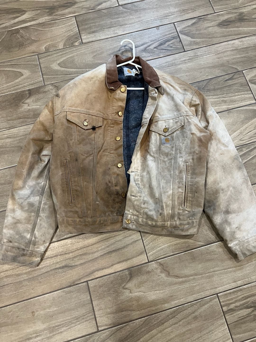 Vintage 90s Carhartt JB0906 Blanket Lined Denim Trucker Jacket Distressed Size 48 2