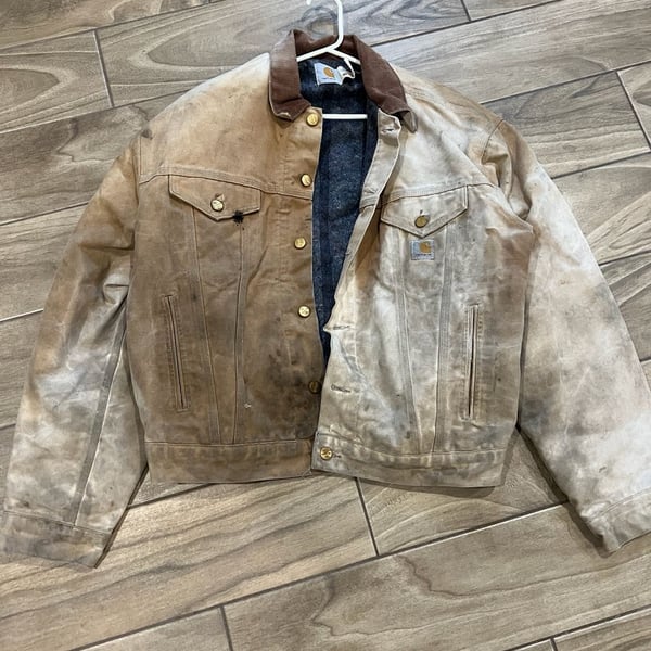 Vintage 90s Carhartt JB0906 Blanket Lined Denim Trucker Jacket Distressed Size 48