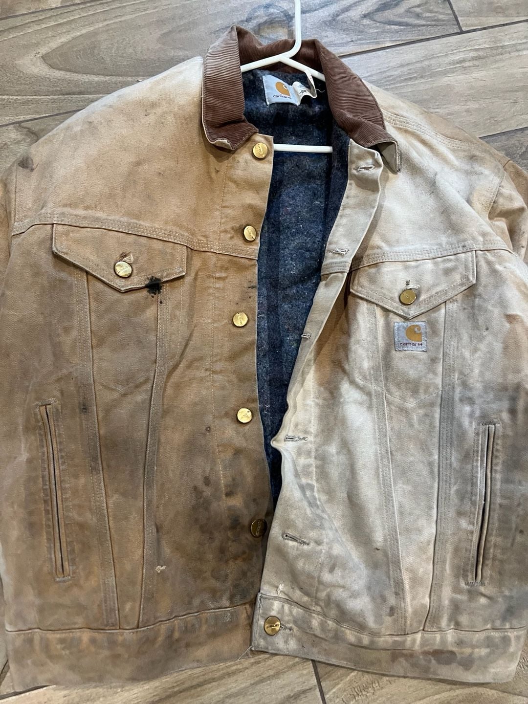 Vintage 90s Carhartt JB0906 Blanket Lined Denim Trucker Jacket Distressed Size 48 3