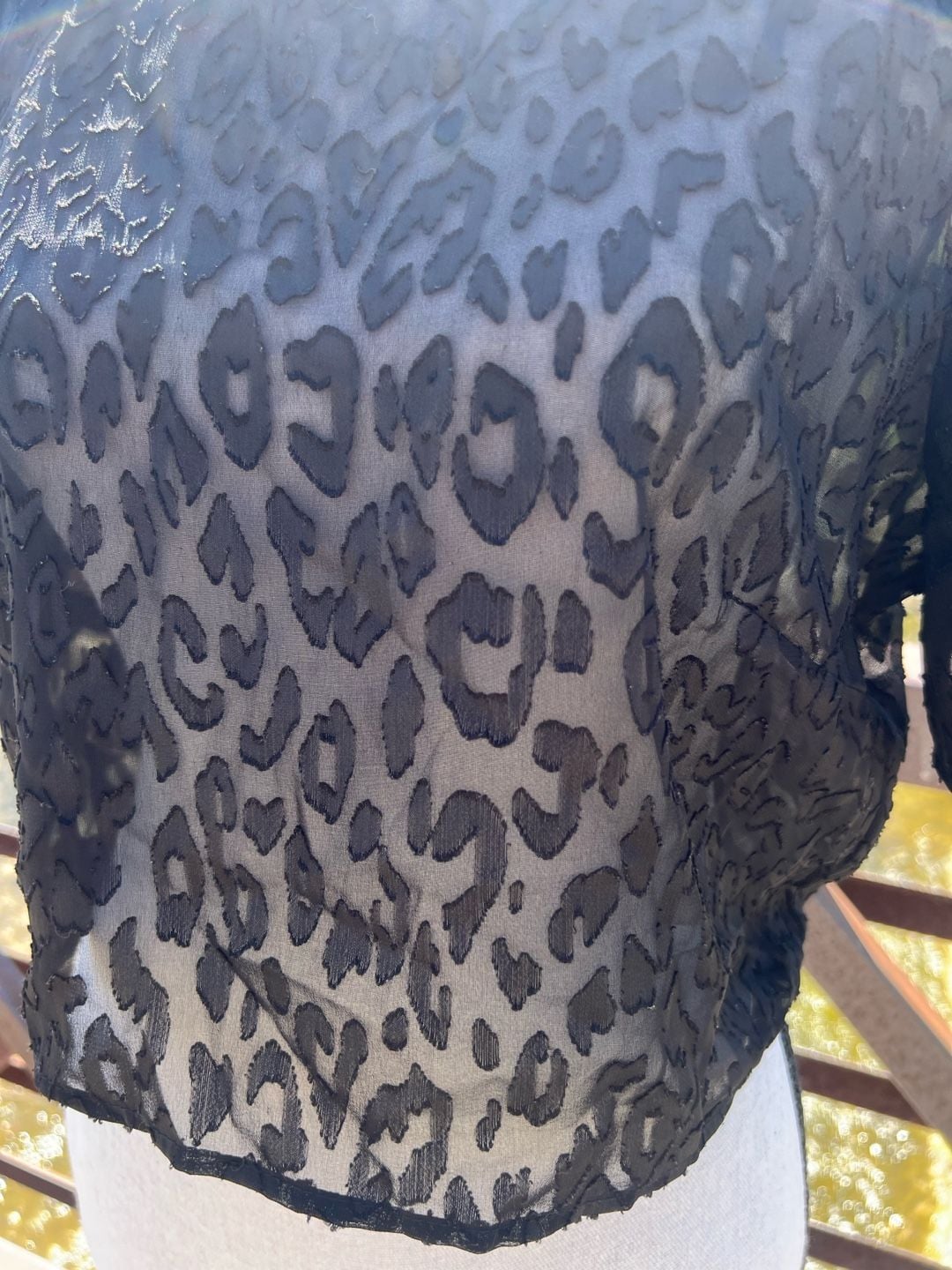 BCBGeneration Black Sheer Leopard Print Lace Short Sleeve Crop Top Size S 4