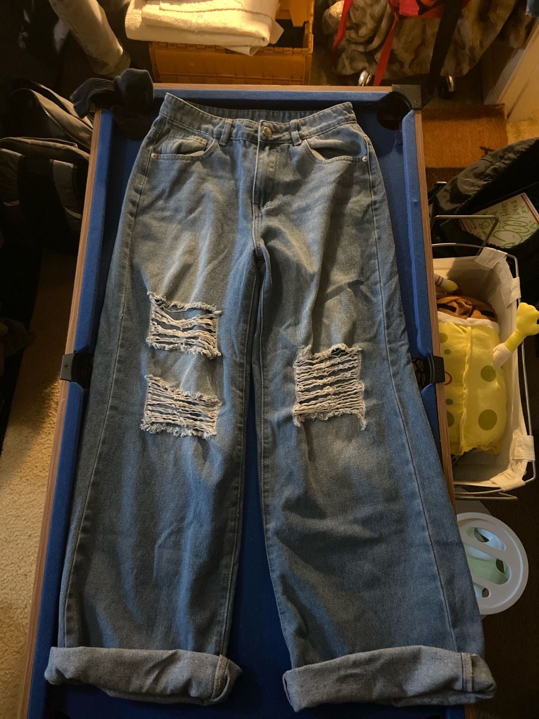 Teen Girls Light Wash High Waist Ripped Wide Leg Distressed Jeans 2