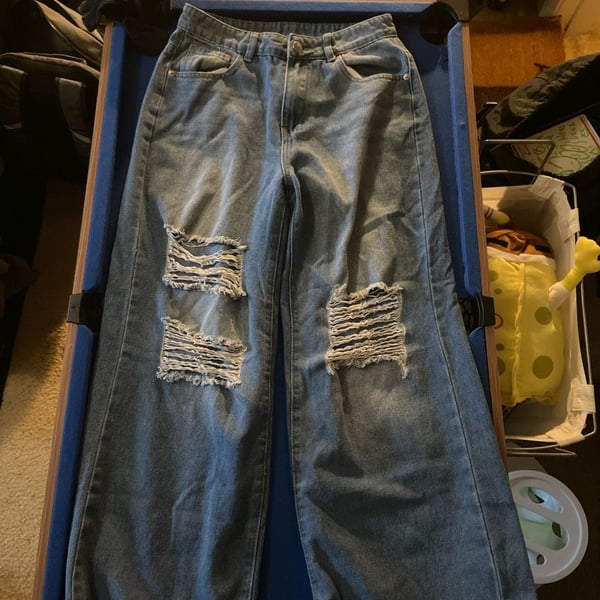 Teen Girls Light Wash High Waist Ripped Wide Leg Distressed Jeans