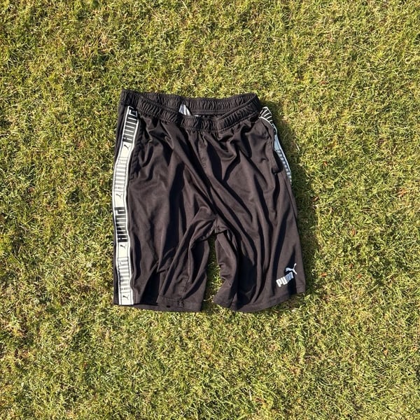 Puma Men's Black Athletic Mesh Shorts with Logo Side Tape Size Large
