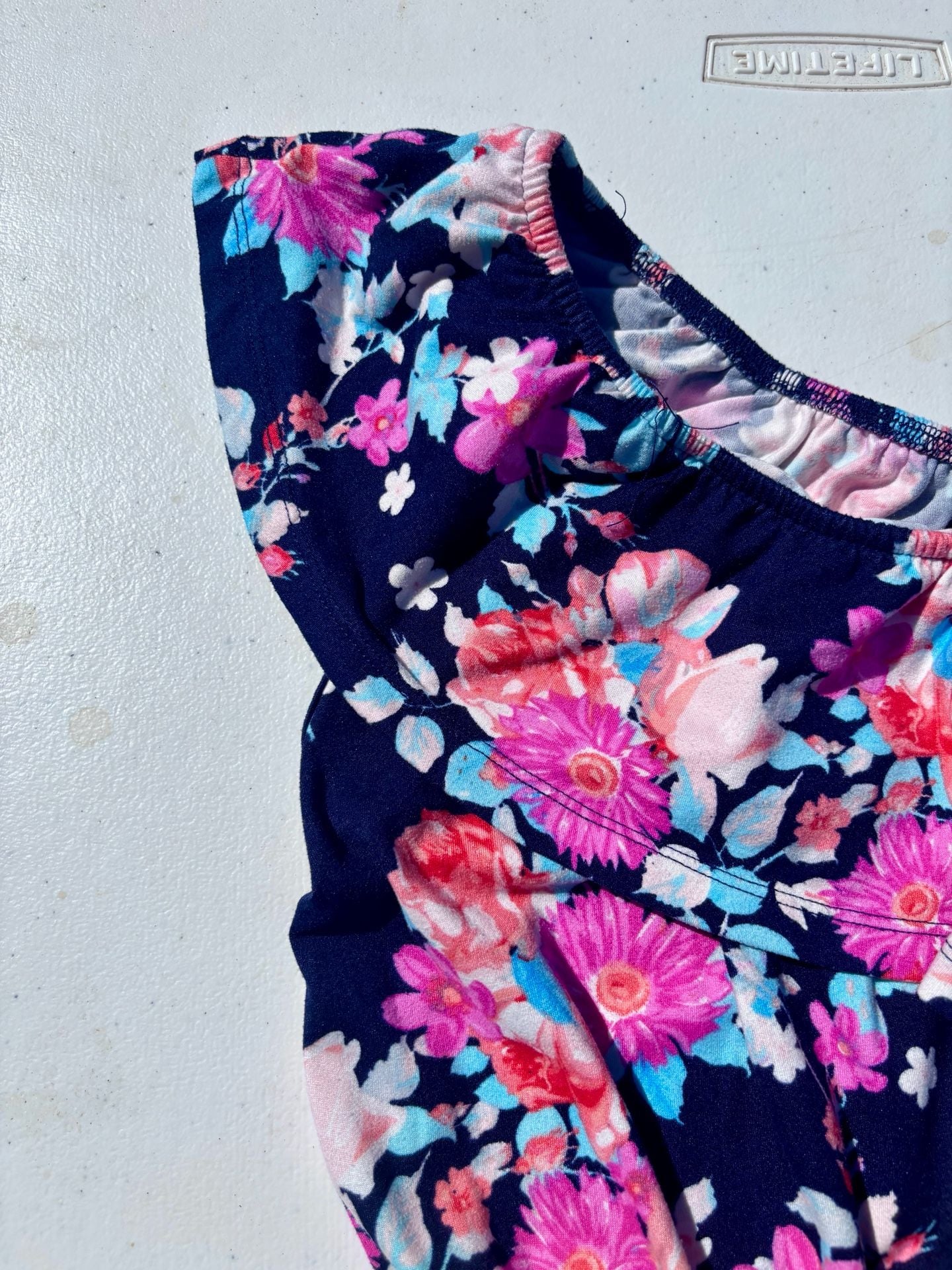 Paper Doll Girls Navy Blue Floral One Shoulder Ruffle Romper Size 10 7