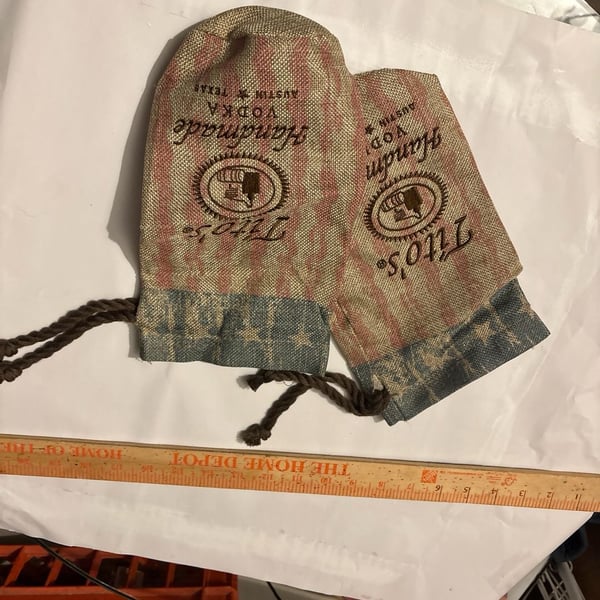 Set of 2 Tito's Handmade Vodka Americana Burlap Drawstring Bottle Bags