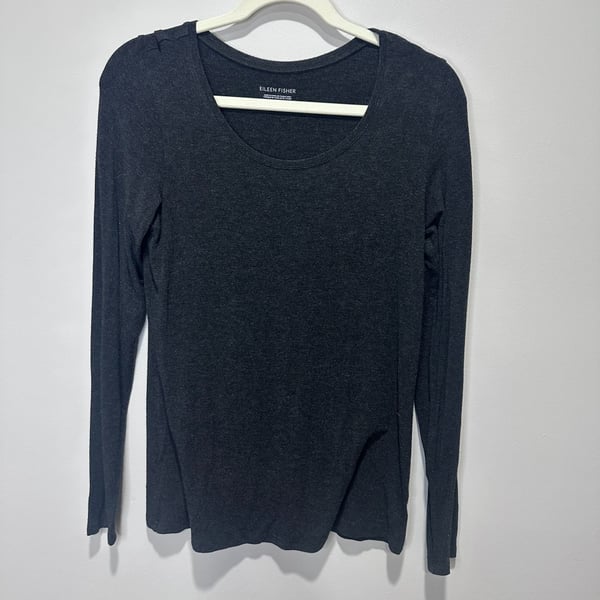 Eileen Fisher Viscose Spandex Scoop Neck Long Sleeve Top, Small