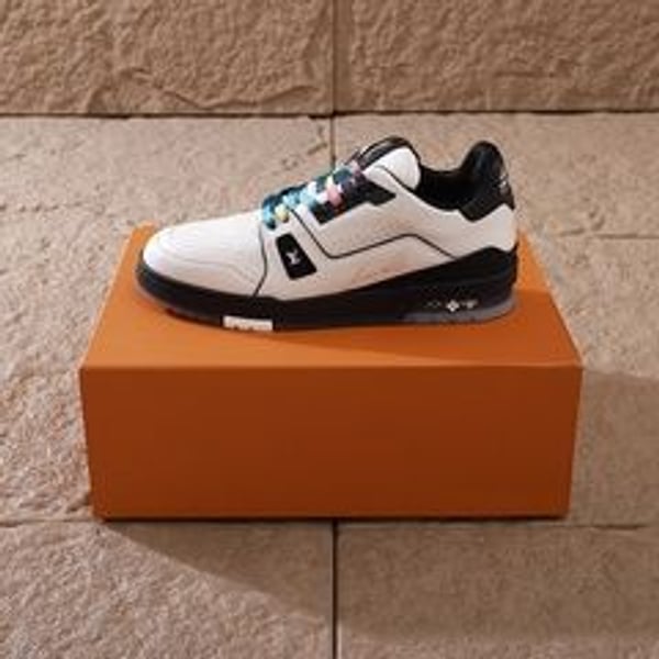 Louis Vuitton LV Trainer Sneaker White Black Rainbow Laces