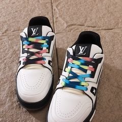 Louis Vuitton LV Trainer Sneaker White Black Rainbow Laces 12