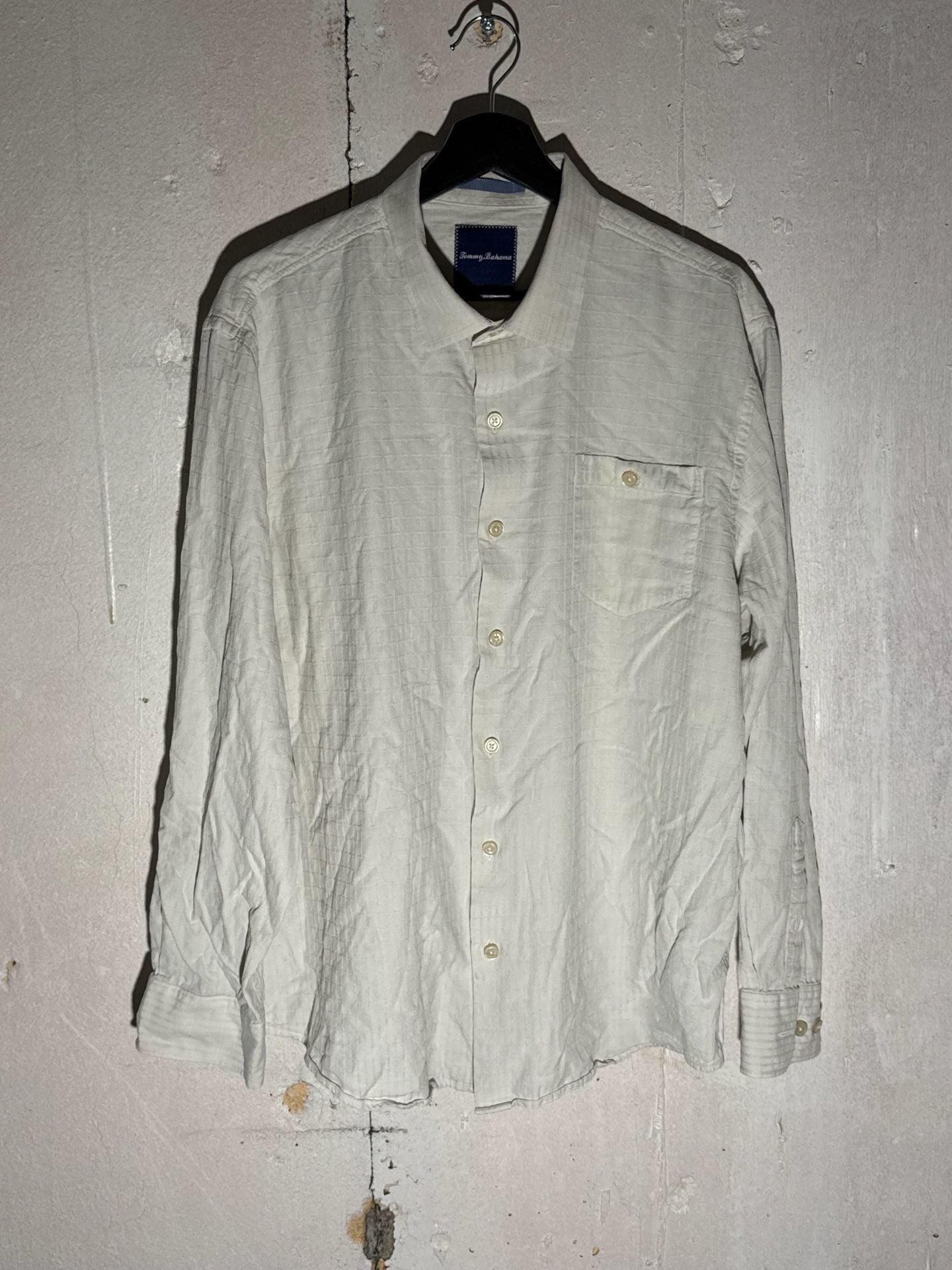 Tommy Bahama XL Silk Cotton Blend Textured Long Sleeve Button Down Shirt Off-White 3