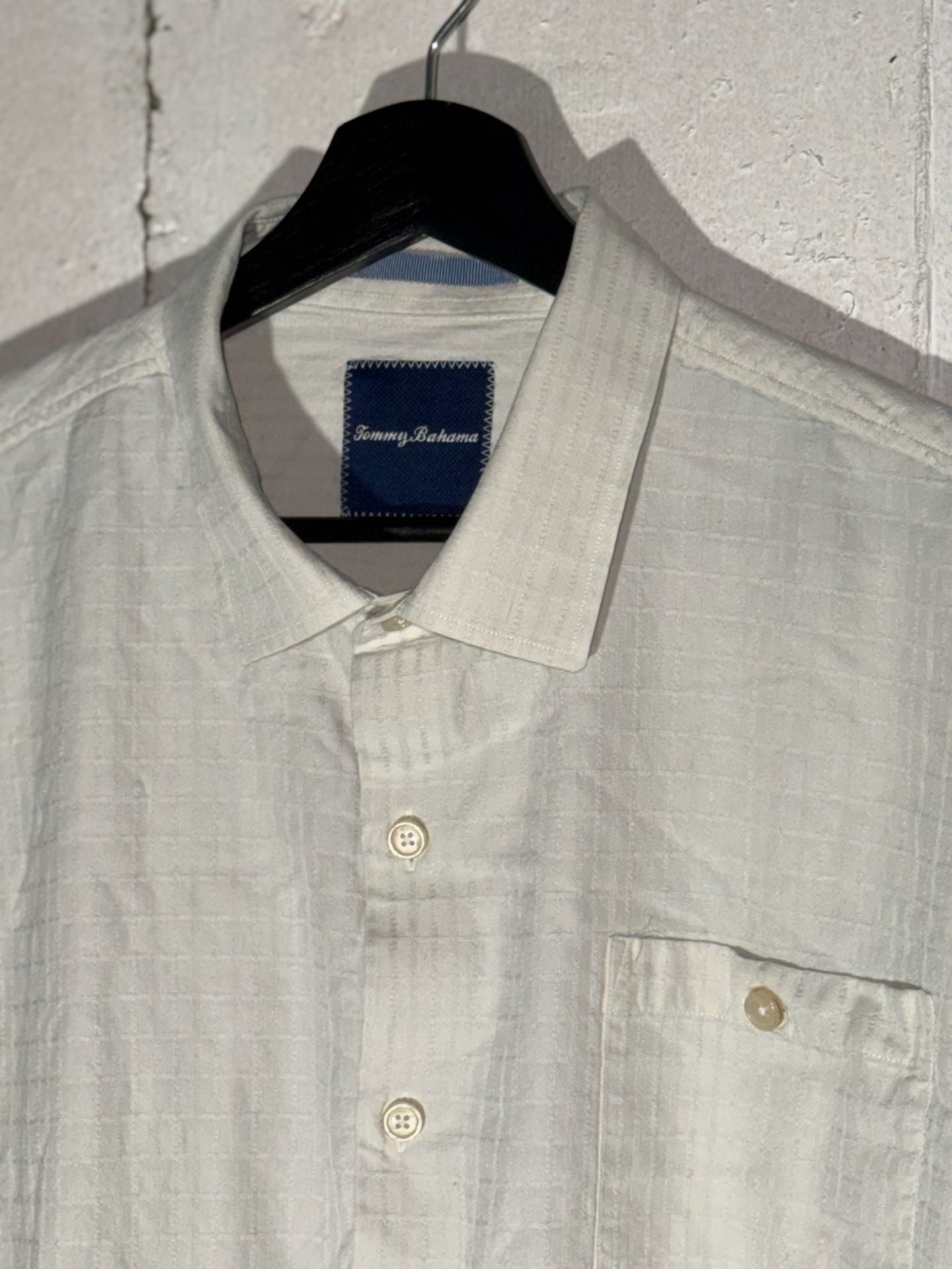 Tommy Bahama XL Silk Cotton Blend Textured Long Sleeve Button Down Shirt Off-White 4