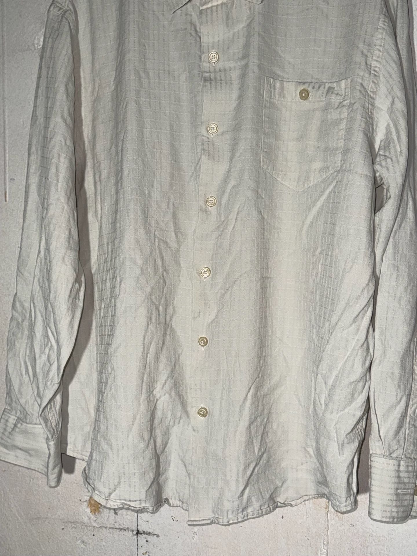 Tommy Bahama XL Silk Cotton Blend Textured Long Sleeve Button Down Shirt Off-White 5