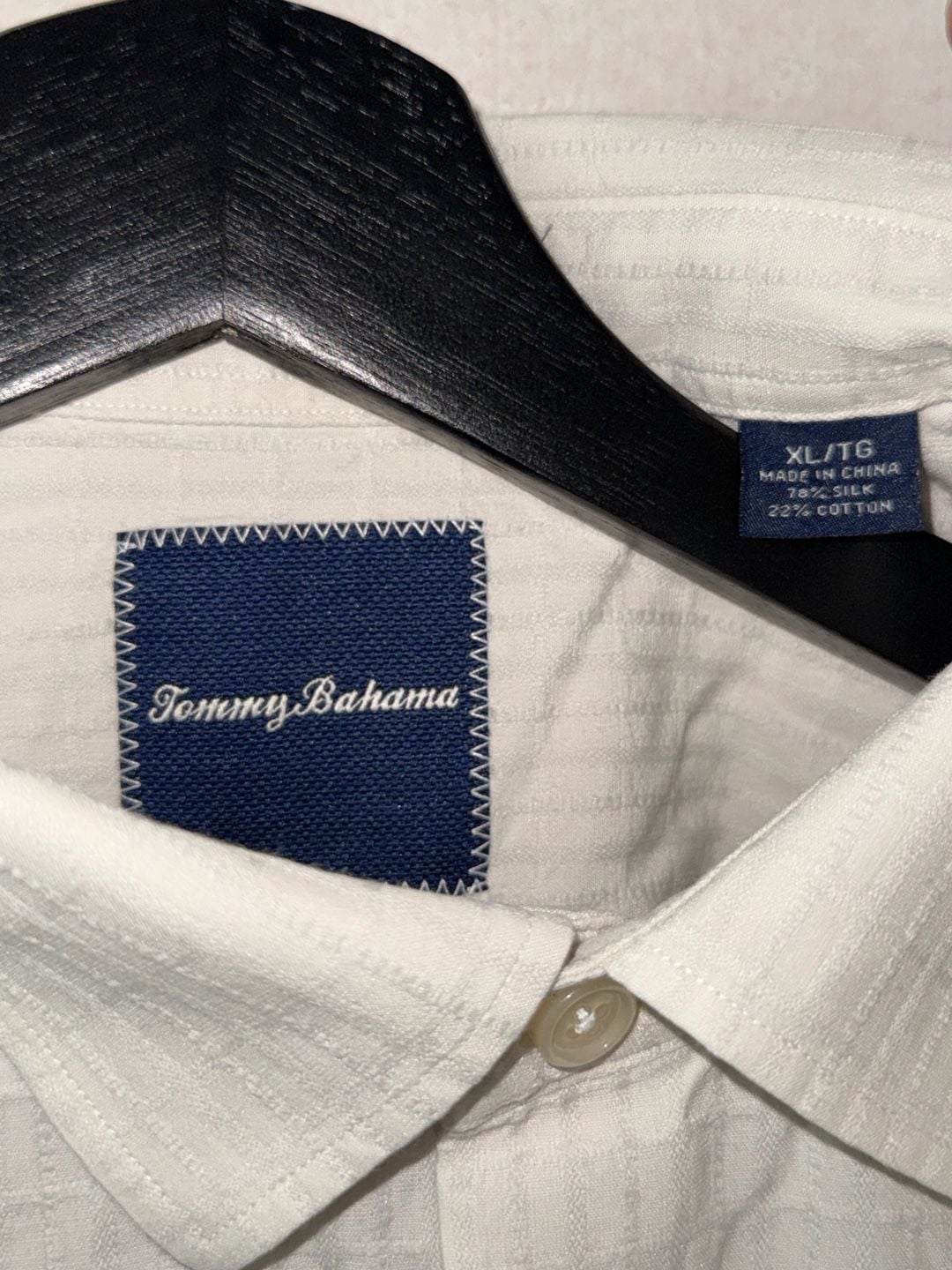 Tommy Bahama XL Silk Cotton Blend Textured Long Sleeve Button Down Shirt Off-White 6