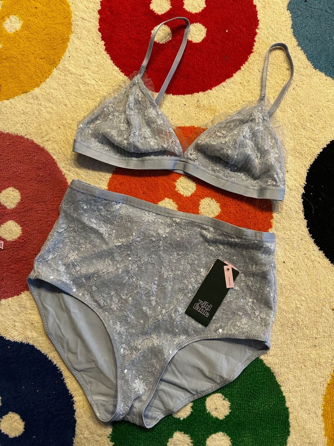 Wild Fable NWT Gray Lace Sequin Bralette and High Waist Panty Lingerie Set 1
