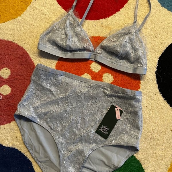Wild Fable NWT Gray Lace Sequin Bralette and High Waist Panty Lingerie Set